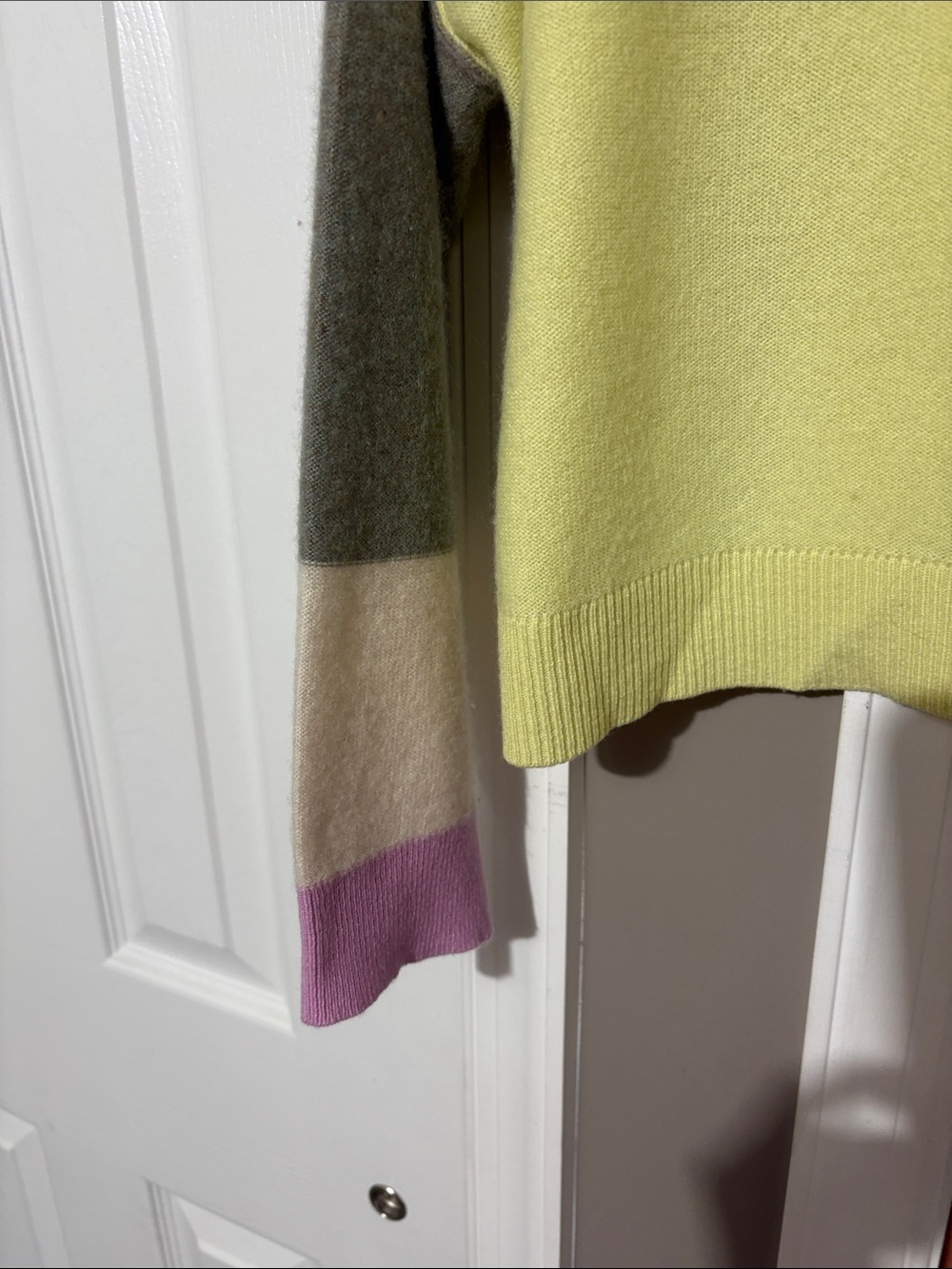 Pilcro Two-Tone Crewneck Sweater in Yellow and Gray with Pink Accents - Picture 3 of 10